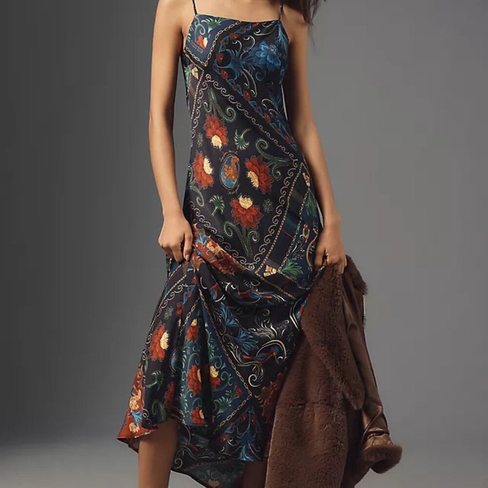 Anthropologie Farm Rio Arabesque Scarves Sleeveless Midi Slip Dress M NWT $198